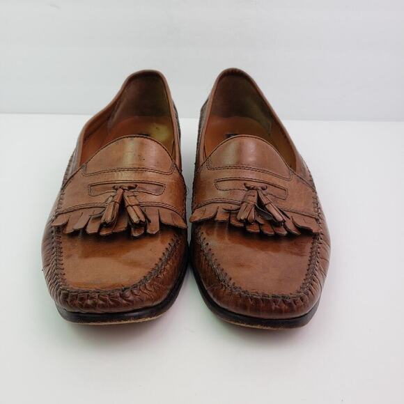 Bostonian Mens Size 11 Brown Leather Slip On Formal Tassel Loafer Shoes